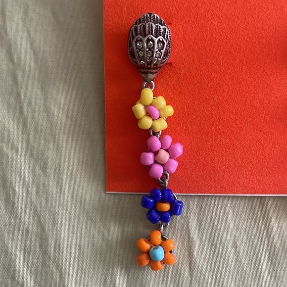 Kurt Geiger London Beaded Colorful Flower Drop Dangly Silver Eagle Head Earrings - Picture 5 of 11